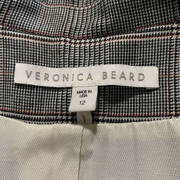 Veronica Beard Black White Red Wool Blend Houndstooth Blazer Size 12 - Picture 5 of 8